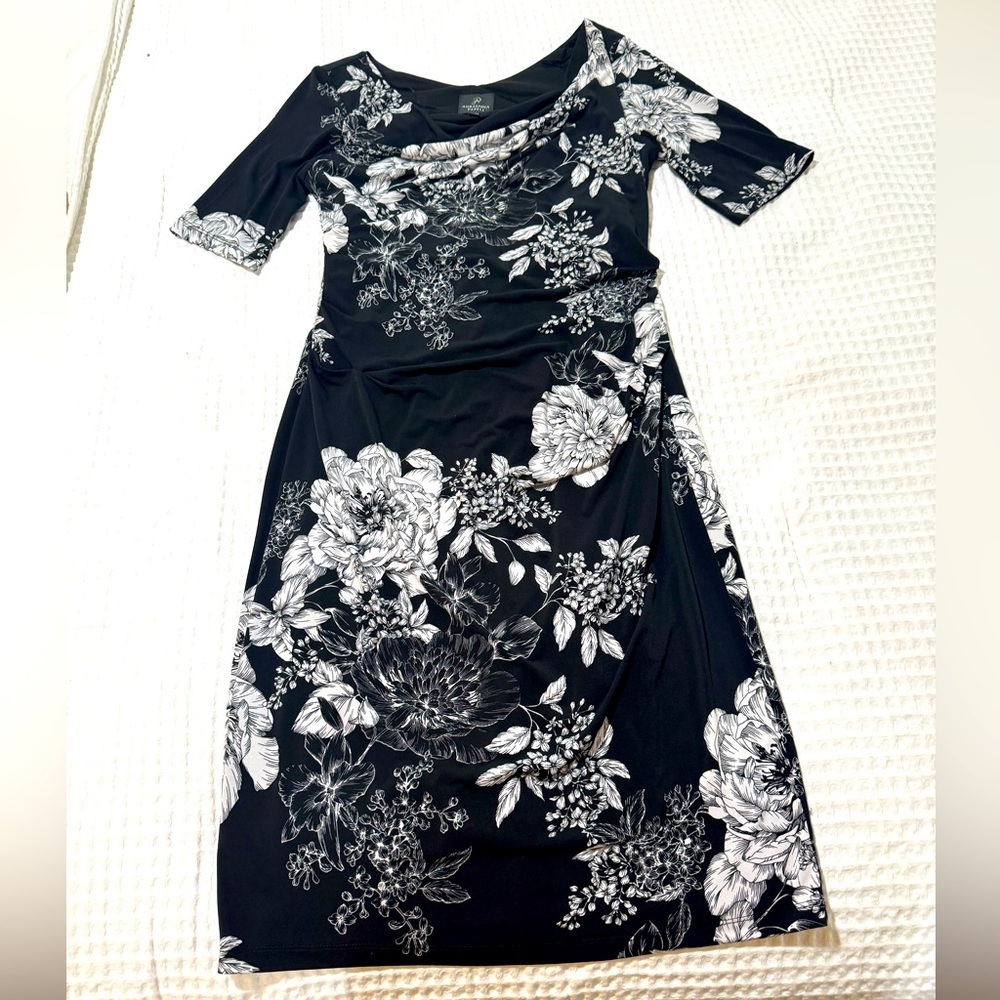 Adrianna Papell Black Dress with White Floral Print